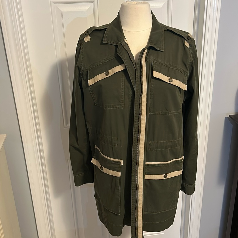 CAbi‎ Womens Olive Army Green Safari Cargo Anorak Military Jacket Size M Medium